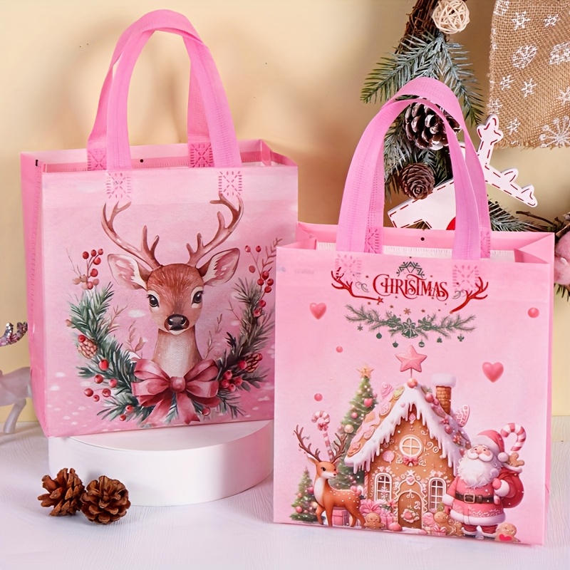 4/8 個ピンクのクリスマストートバッグ、ハンドル付き、サン - Elk Bugle Call のレビューと価格