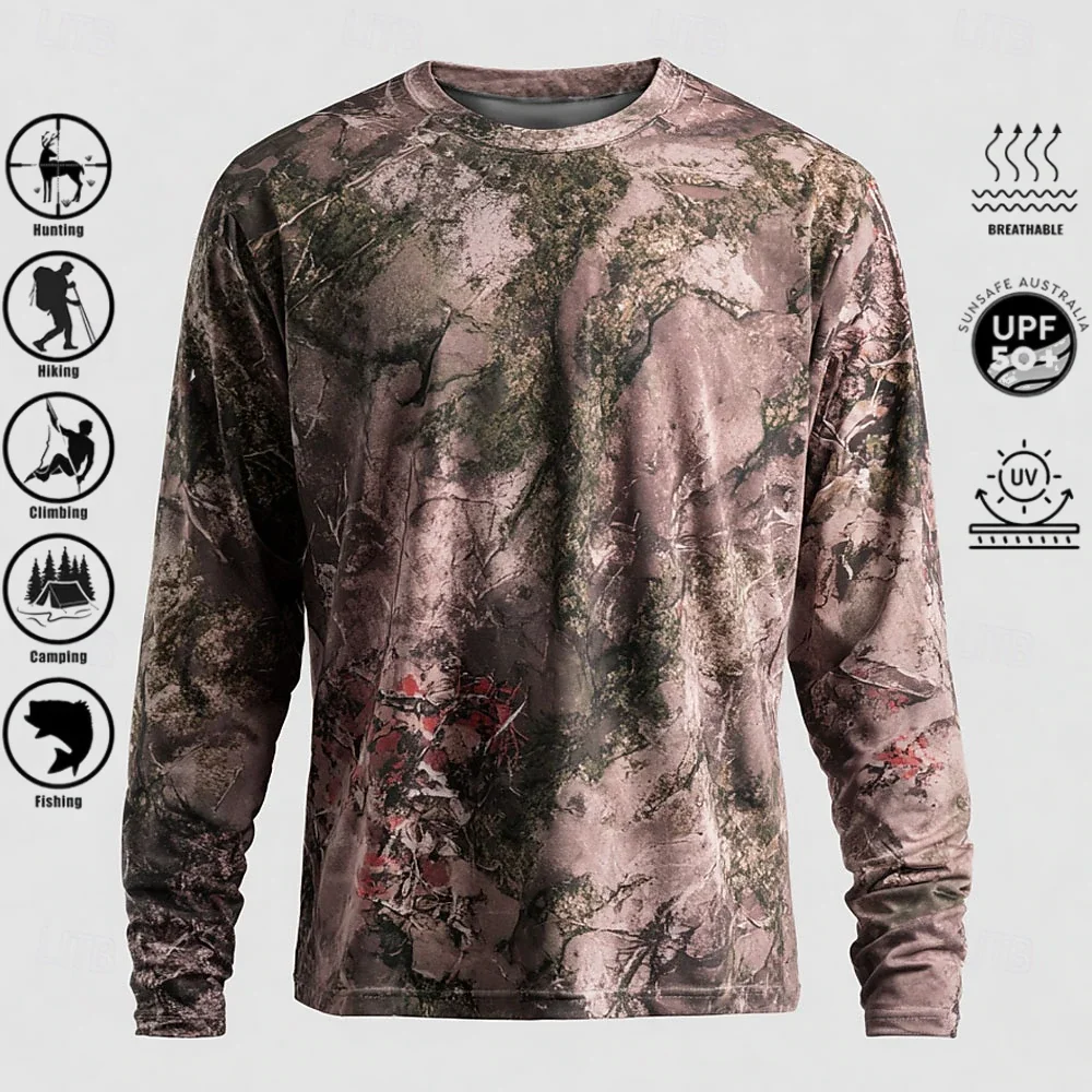 メンズ長袖Tシャツ、ポリエステル素材、3Dプリント迷彩柄、U - Outdoor Hunting Prints のレビューと価格